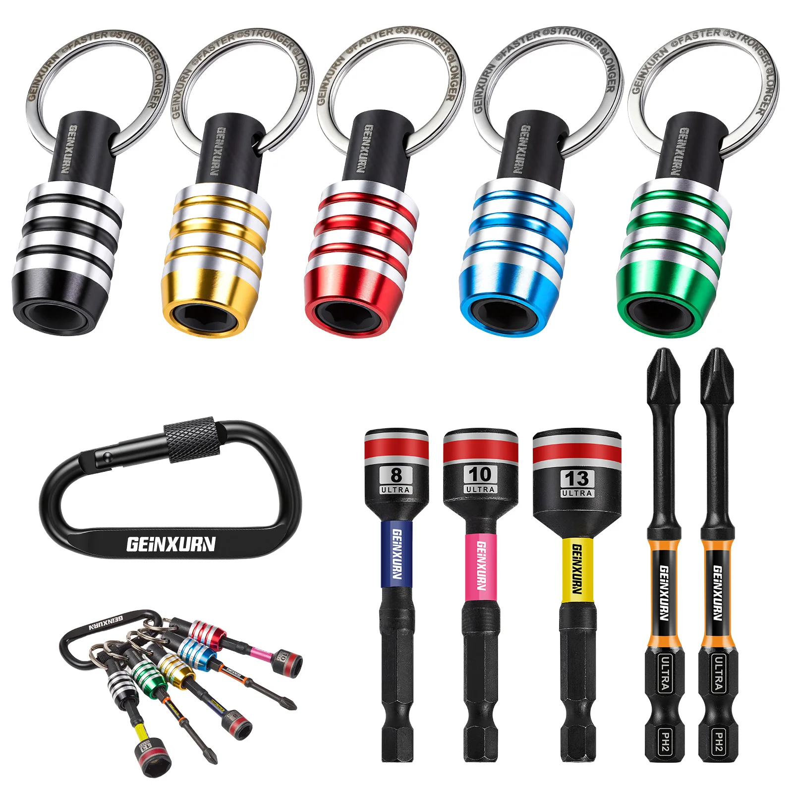 Conjunto de Suporte para Bits Geinxurn, Porta-Bits de Troca Rápida com Haste Hexagonal de 1/4" e Chave de Porcas com Bits de Chave de Fenda