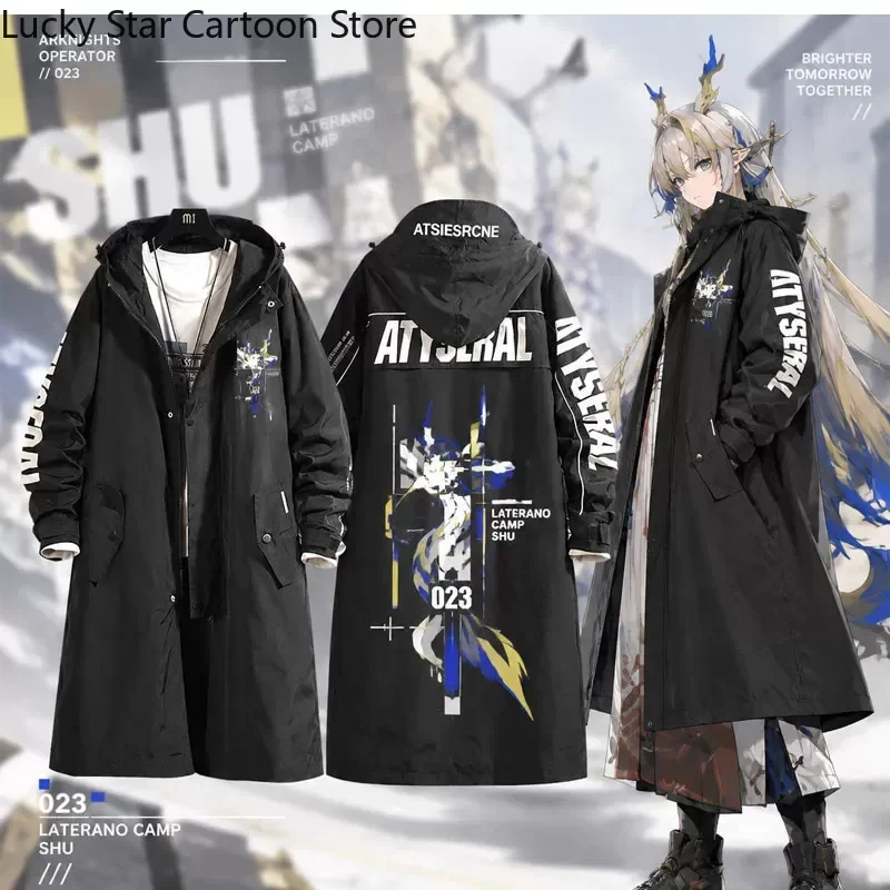 Anime Arknights Shu Cosplay Long Trench Coat Jacket Fashion Casual Cool Unisex Windbreaker Long Coat Halloween Gift Role Play