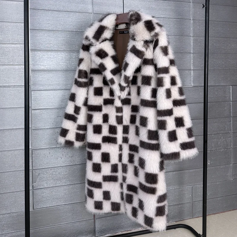 Women Faux Fur Coats Y2k Jackets Turn Down Collar Long Open Stitch Loose Coat Thick Warm Fur Outwear Maxi Autumn 2025 Winter