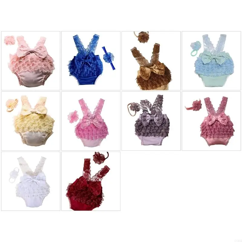

CORB Newborns Photography Lace Romper Headband Set For Baby Girls Photoshoots