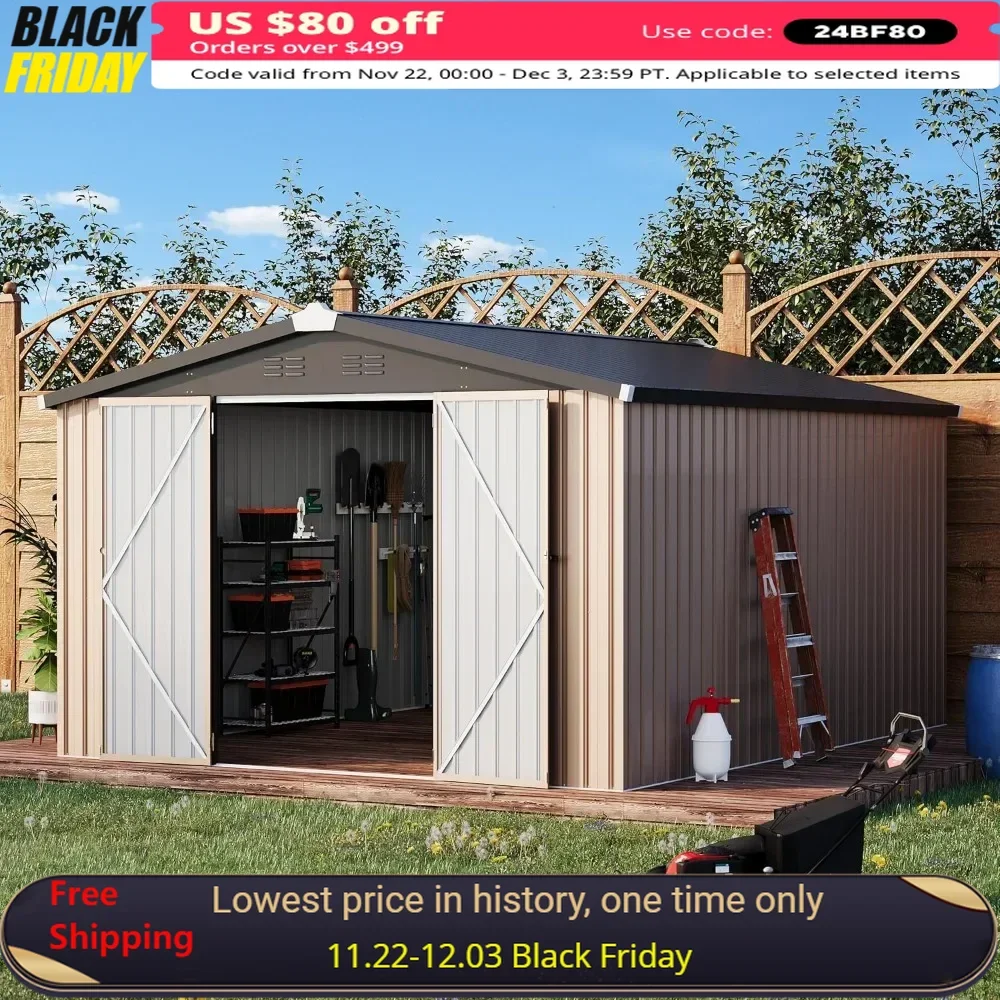 

10' X 12' Storage Shed Large, Metal Sheds & Outdoor Storage 10x12, Lockable Outdoor Shed Utility and Tool Storage