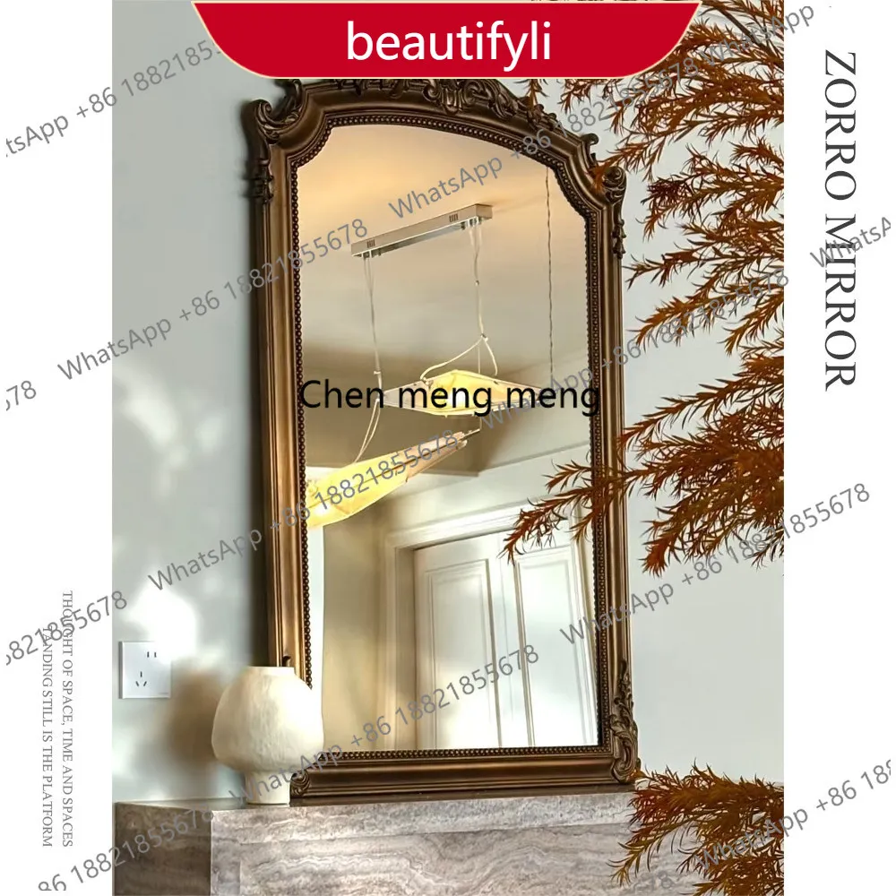 MM02 French carved retro fireplace decorative mirror European wall hanging bathroom mirror bedroom vanity mirror
