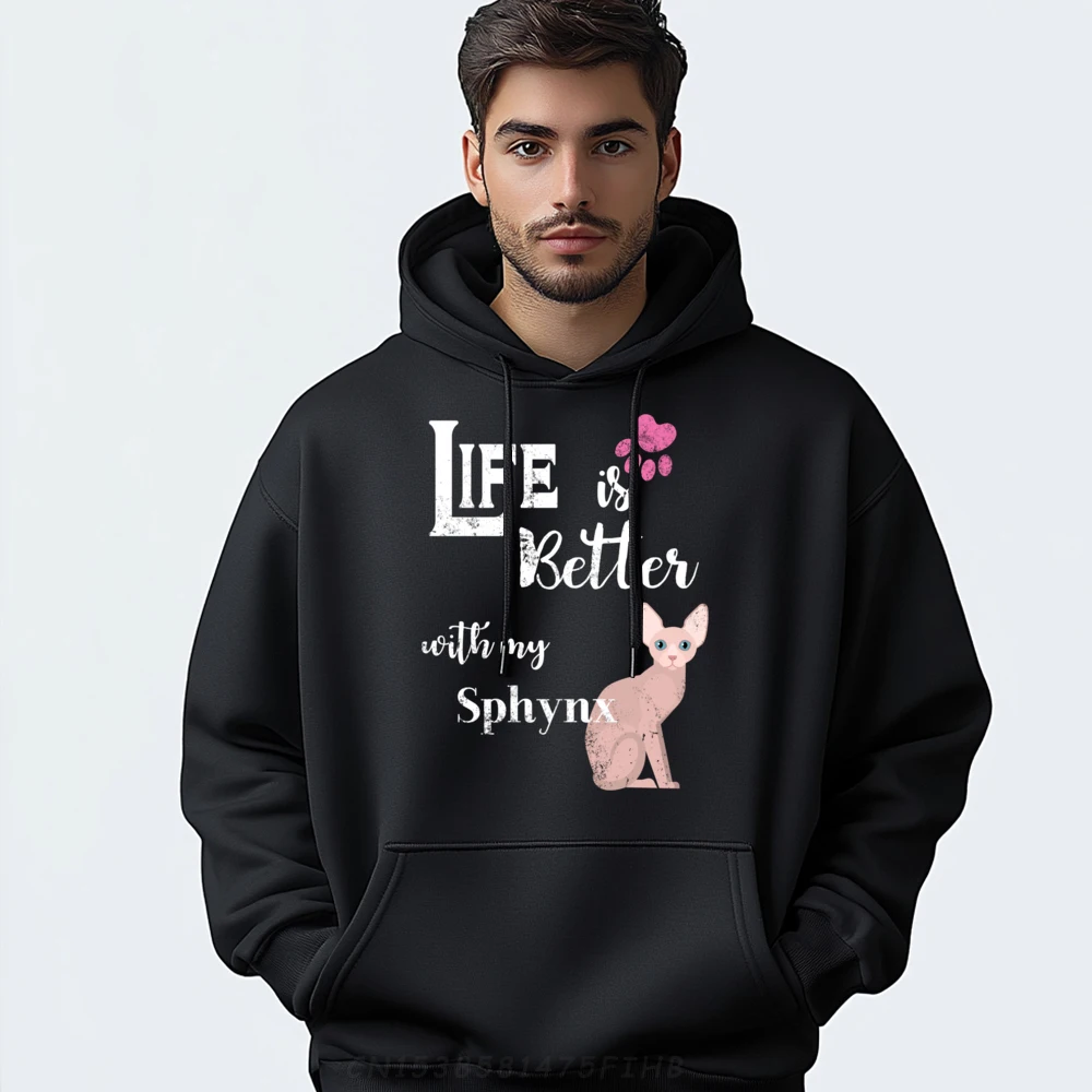 

Life Is Better With My Sphynx Cat Lovers Cat Paw Heart Vintage Pullover Hoodies Adult Band Hoodies