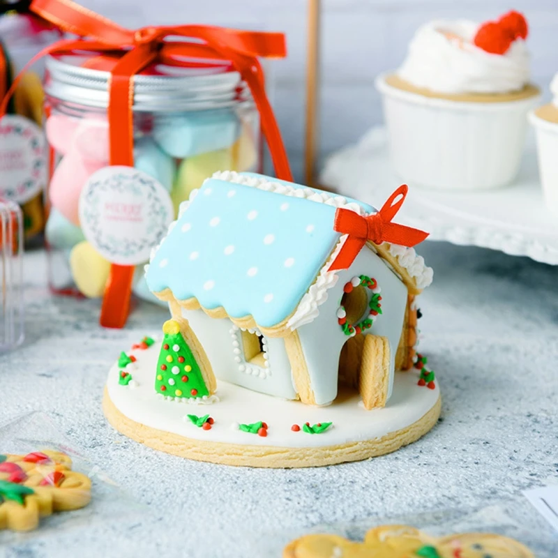 Bộ khuôn cắt bánh quy chất liệu nhựa để nướng bánh quy Bánh quy 3D Bộ khuôn hình ngôi nhà bánh gừng cho lễ hội Giáng sinh