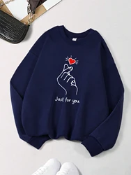 Just For You Love Hearts Design Womens Sweatshirt Trendy Crewneck Streetwear Comfortable Soft Pullovers Fleece Autumn Top