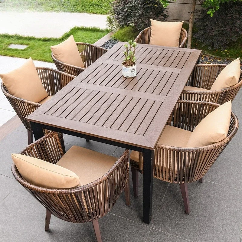 garden PE woven rattan chair leisure outdoor tea table open-air anti-corrosion plastic wood table and chair combination