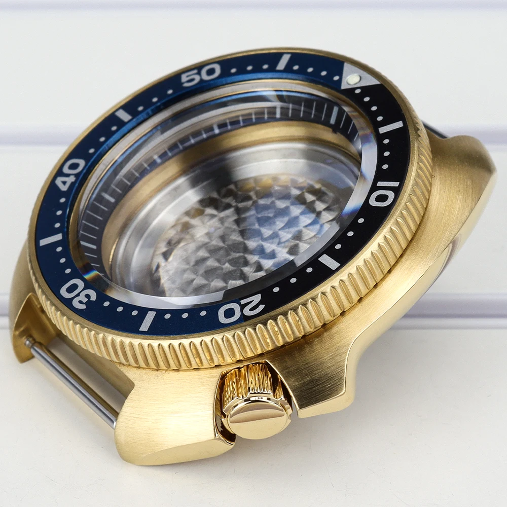 Gold PVD Taucheruhrengehäuse 44mm AR Saphirglas 4.1 Uhr für 6105 Turtle Abalone Stil Uhrenteile Zubehör NH35 NH36 Uhrwerk – Detail 8