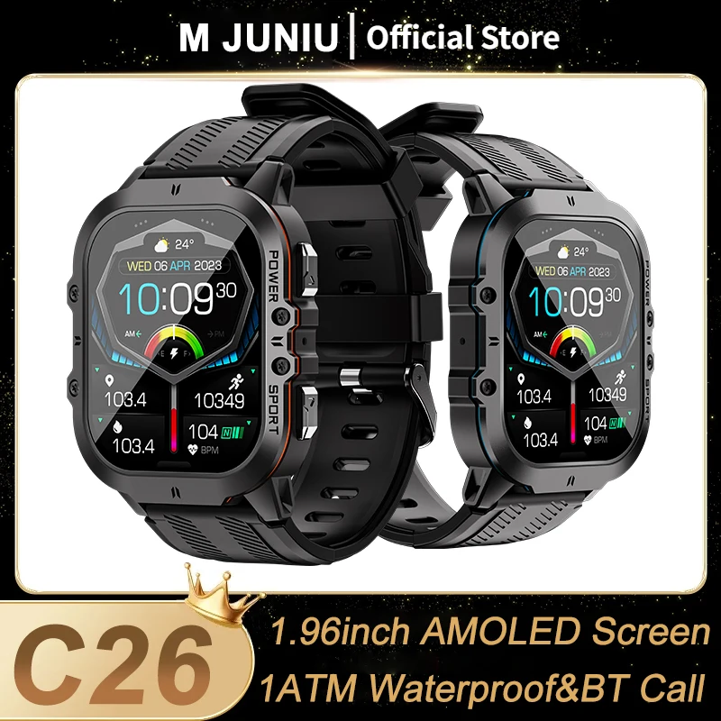 

New C26 Smart Watch 100+ Sports Modes Bluetooth Call Smartwatch 1.96" AMOLED Display 1ATM Waterproof Outdoor Men Wristwatch