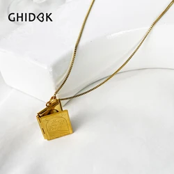 GHIDBK New Stainless Steel 18K Gold Pvd Plated Engraved Book Locket Pendant Necklace Photo Locket Necklaces Graduation Gifts