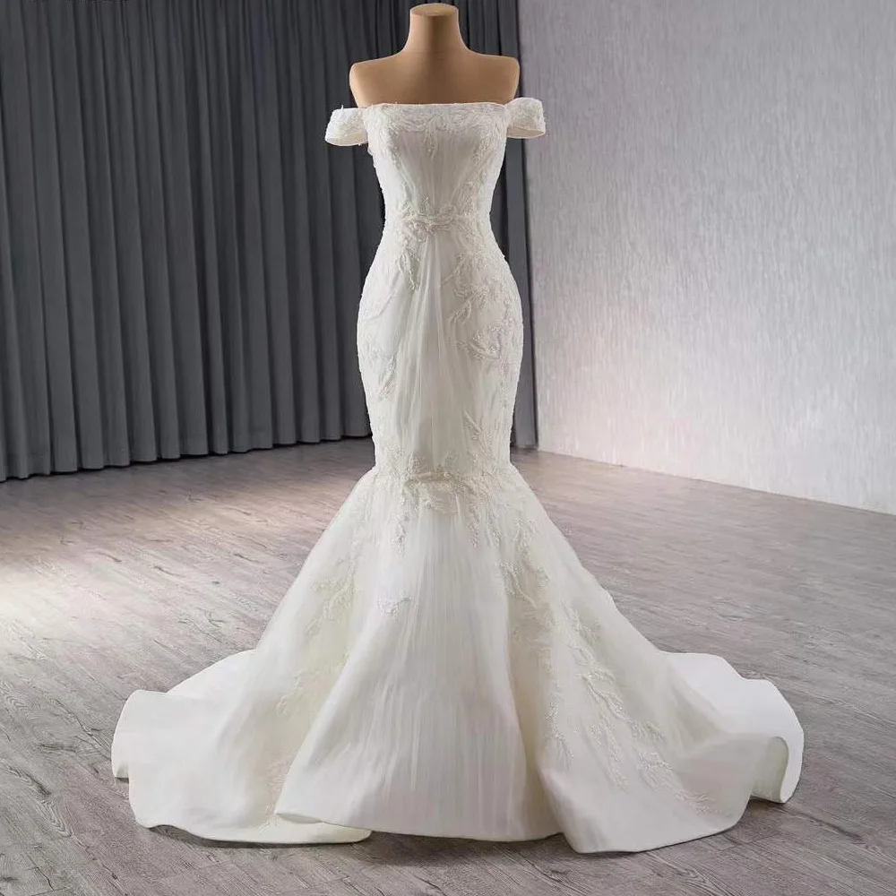 Gorgeous Wedding Dresse Strapless Off Shoulder Lace Up Back Bridal Dress Sequined Embroidery Mermaid Vestido Novia