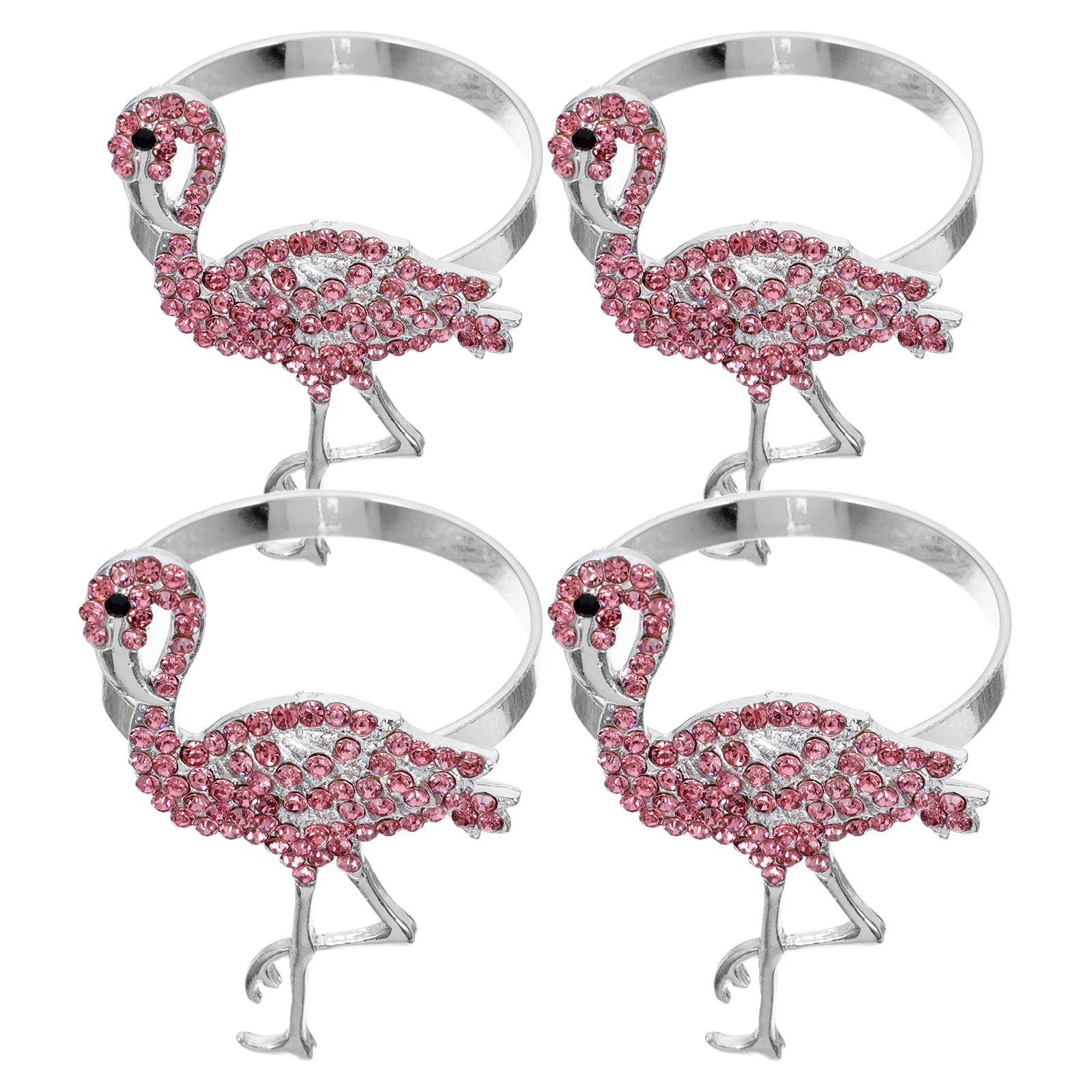 4 Pcs Rhinestones Flamingo Napkin Buckle Rings Hawaii Party Dining Table Decoration