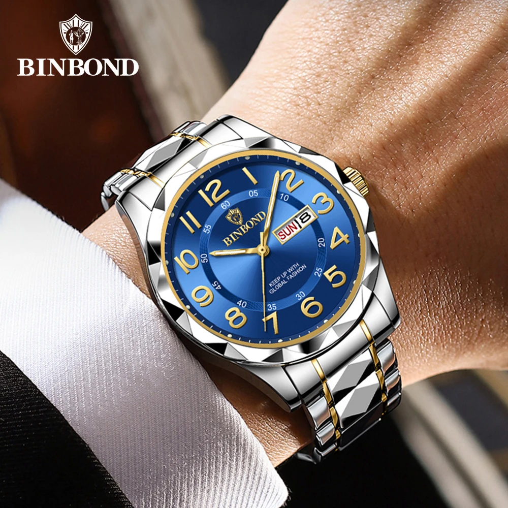 BINBOND Top Luxury Men Watches Business Top Brand Man Wristwatch Waterproof Luminous Date Week Quartz Men\'s Watch High Quality