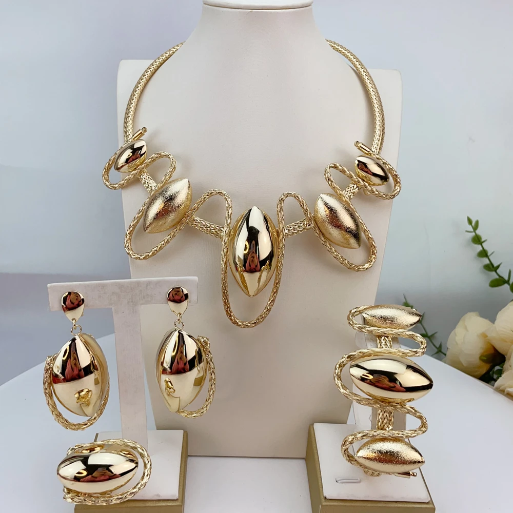 New Fashion Trendy Women Jewelry Set Brazilian Gold-Plated African Wedding Bridal Big Flower Pendant Necklace Gifts FHK24884