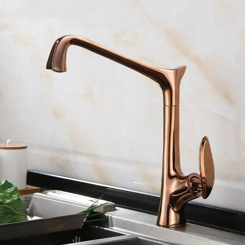 

Кухонный смеситель, однорычажный, латунный, вращающийся, для горячей и холодной воды, розовое золото, экономия воды, смеситель для раковины, новый