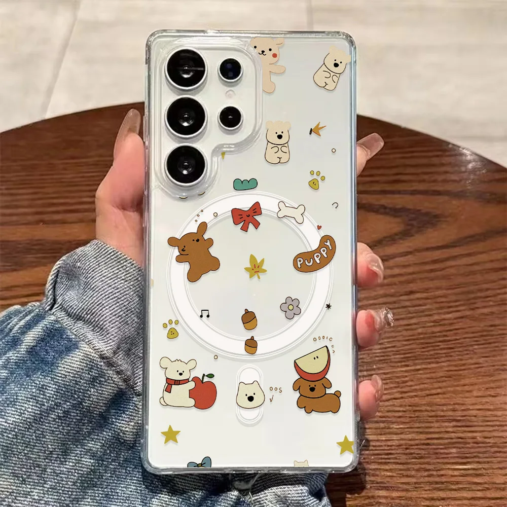 Magnetic Phone Case for Samsung Galaxy S26 Plus S25 Edge S24 FE S23 S22 Ultra Cases Playful Kawaii Cute Cartoon Animals Bears