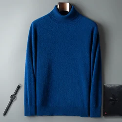 100% Mink Cashmere High Collar Pullover Plus Size Women's Fashion Woman Knitwear Tops Autumn Winter Solid Color Thick Sweater