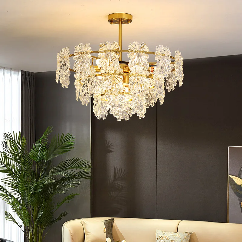 Modern LED Snowflake Glass Celling Chandeliers French Living Dinging Room Pendant Lamp Home Decor Lustre Hanging Light Fixture