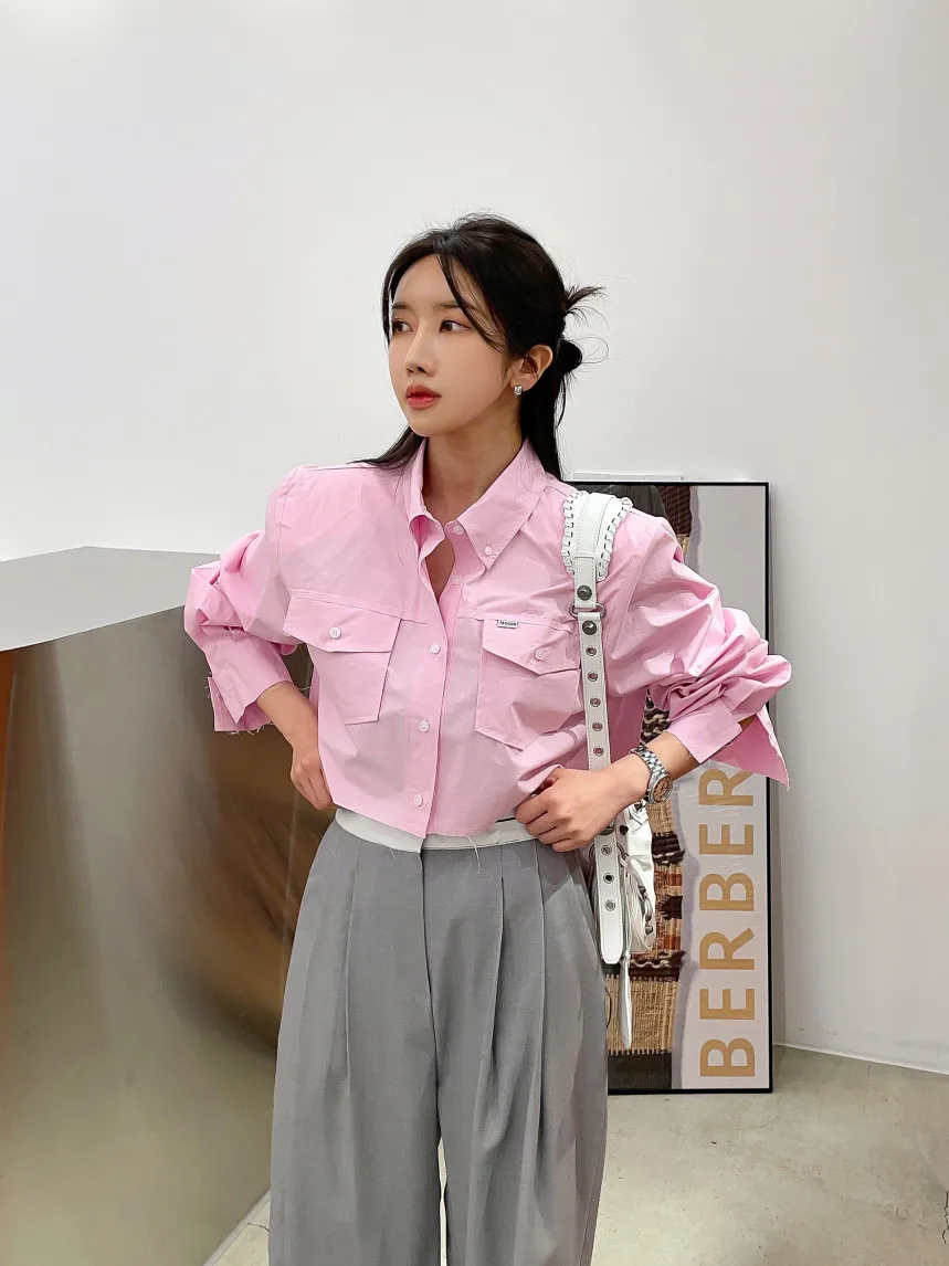 

East Gate Chic Vintage Single-Button Collar ort Sve Long Sve irt Sun Protection Faionable Loose Fit Spring 2025