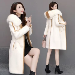 Imitation Mink Fleece Jackets Womens Autumn Winter Thicken Warm Hooded Woolen Coat High End Lady Gold Mink Velvet Wool Overcoat