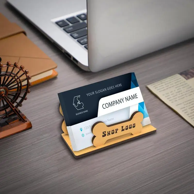 Wooden Business Card Stand Wood Business Card Display Organizer Stand Farmhouse Desktop Pet Business Card Organizer Wood Dog