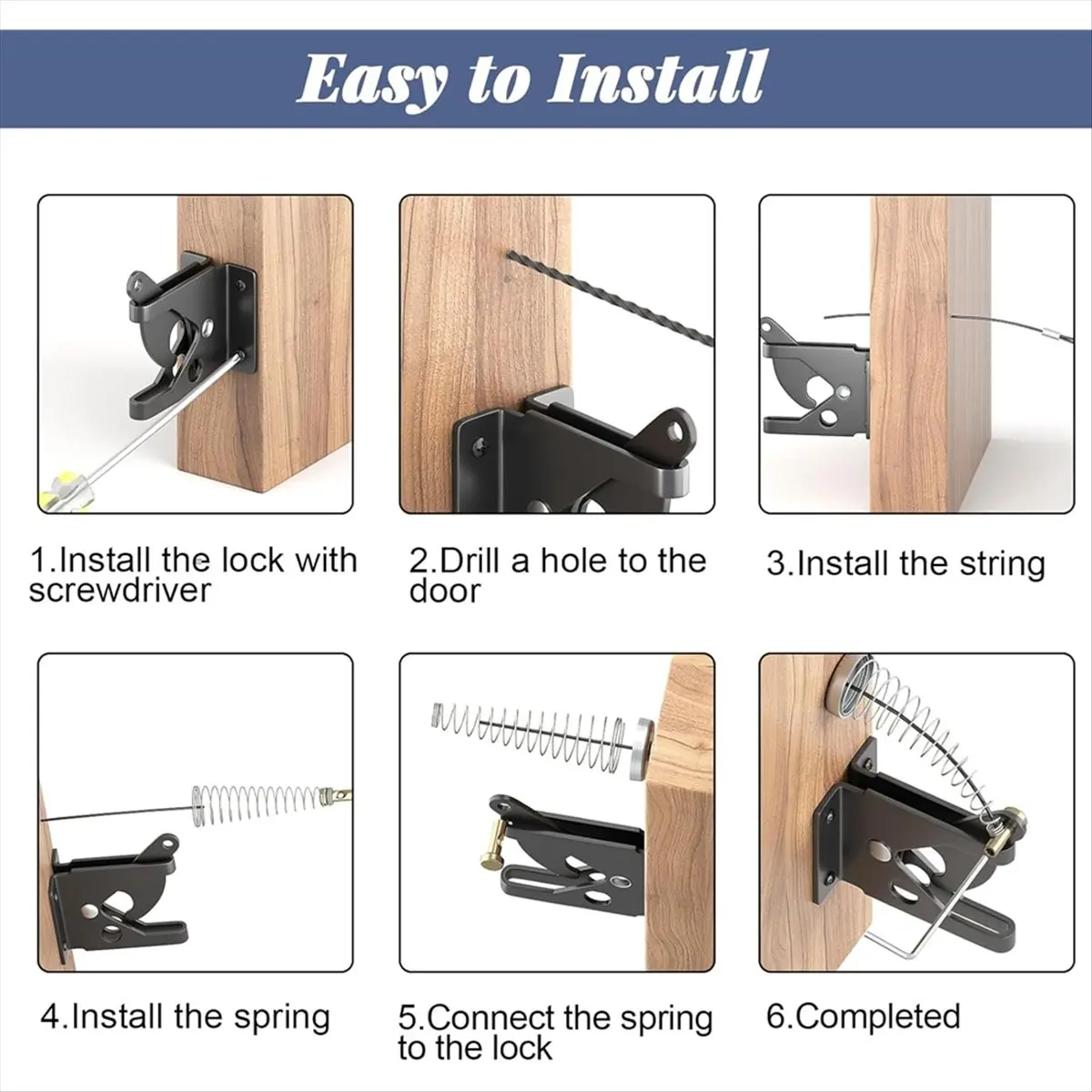 Automatic Self Locking Gate Latch for Wooden Fence Post Mount, Heavy Duty Fence Gate Lock for Secure Pool, Yard, Garden