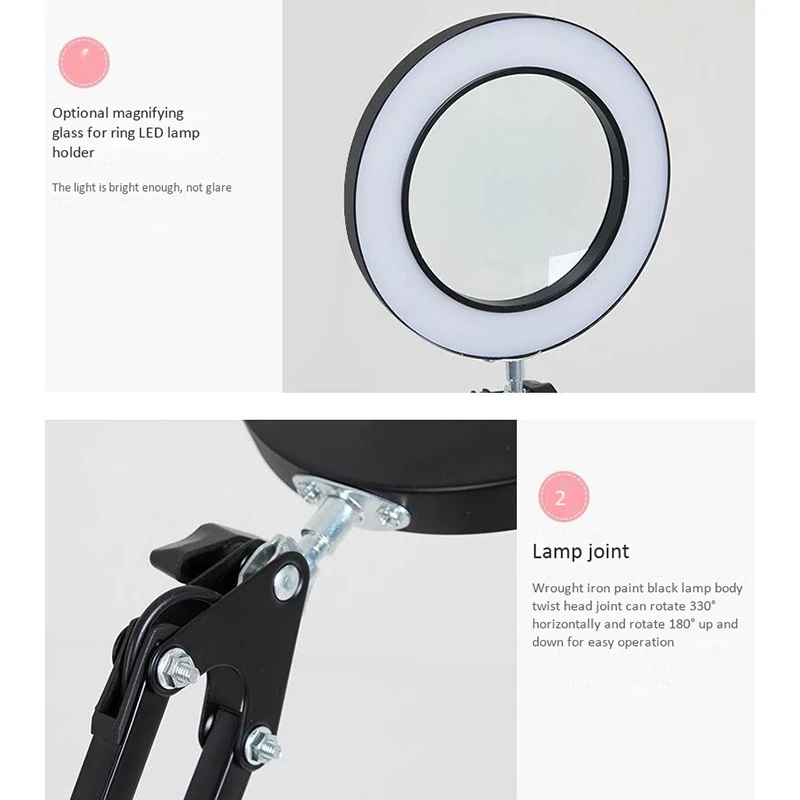 Magnifying Glass With Led Ring Lights Desk Lamp Clamp Third Hand Tool Soldering Stand Welding Reading Usb 8X Magnifier