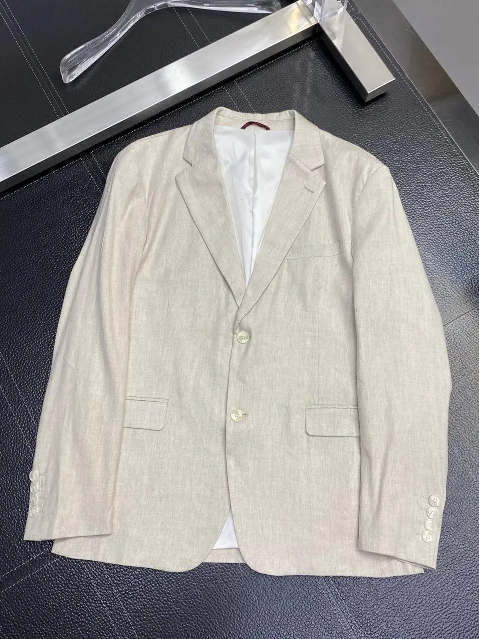 

Men's Casual Polyester Fiber Spring Autumn Suit Jaet Breathable Soft Ironed Plaet Single Button Double Breasted Pure Color