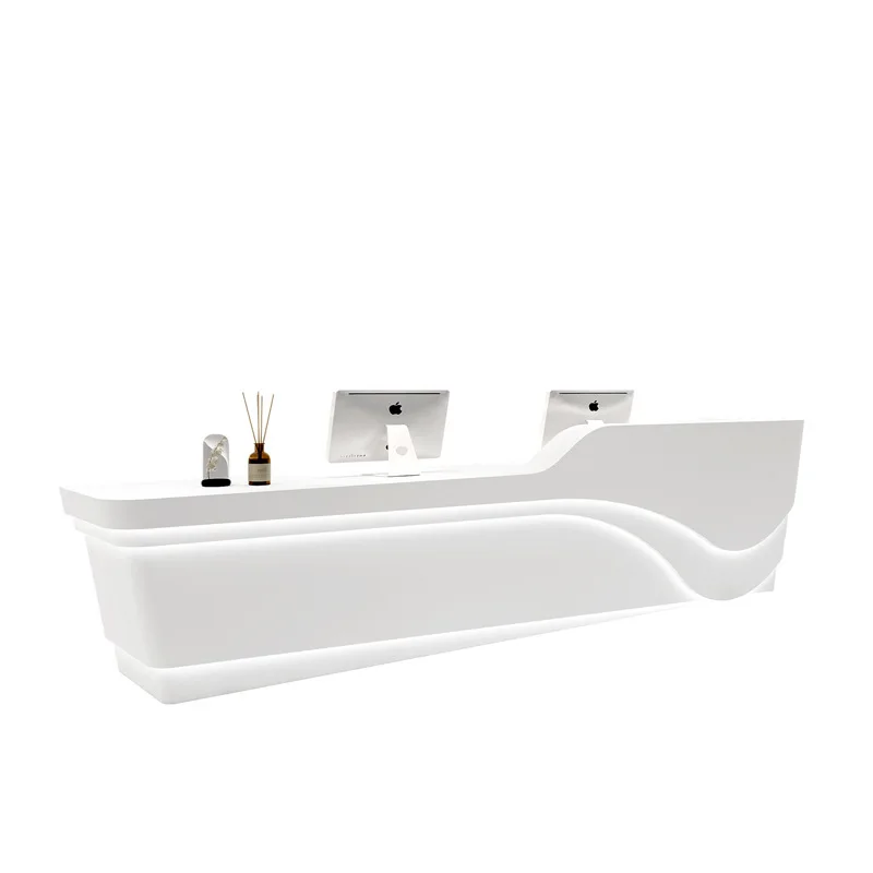 

Paint checkout page Simple modern beauty salon Curved bar Lobby Sales department Front desk Company reception desk