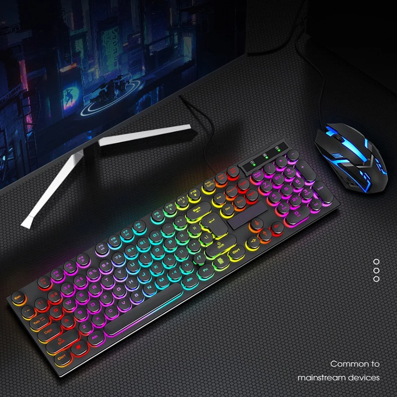 

T7 Набор клавиатуры и мыши Проводные игровые компьютерные аксессуары RGB Подсветка Русская USB-клавиатура Английская мышь для ноутбука Лазерный ролик