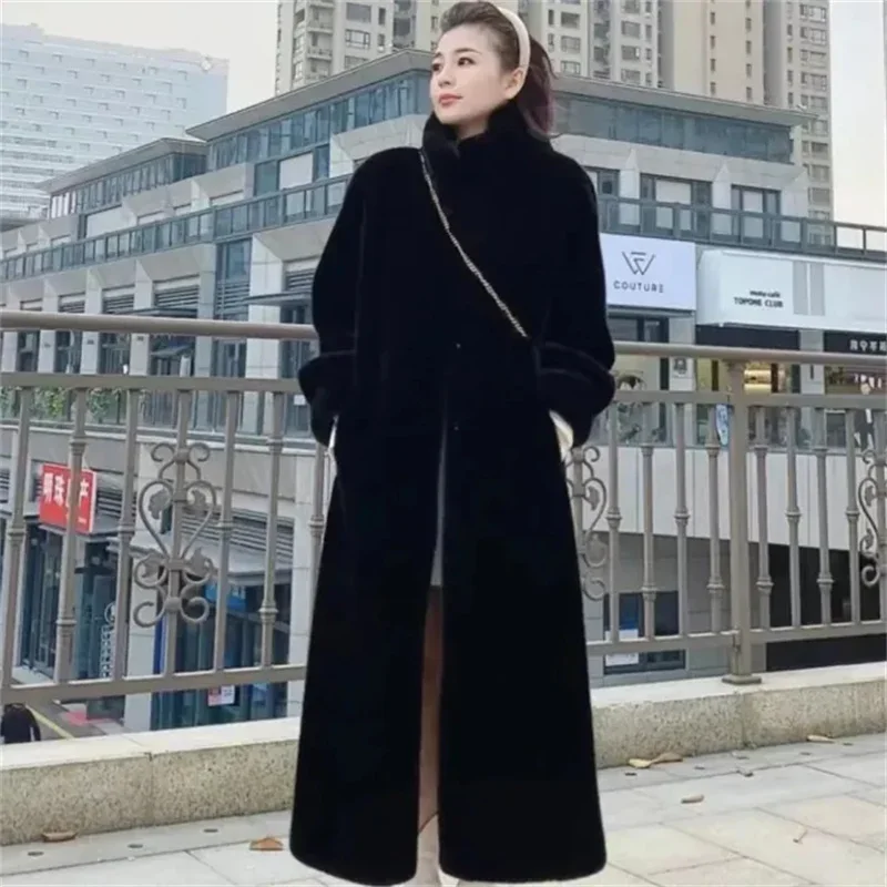 Pop 2024 New Long Mink Fur Integrated Fur Coat Women's Thick High-End Environmentally Friendly Coat Popular WinterThick Warm Jac
