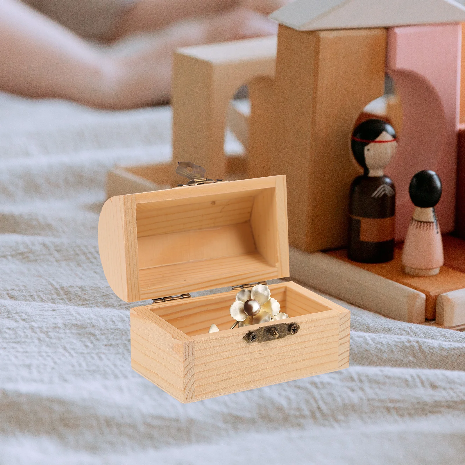 

2pcs Wooden Chest Box Storage Organizer Small Size For Jewelry Candy Gift Packaging Desktop Decorative Wood Treasure Case