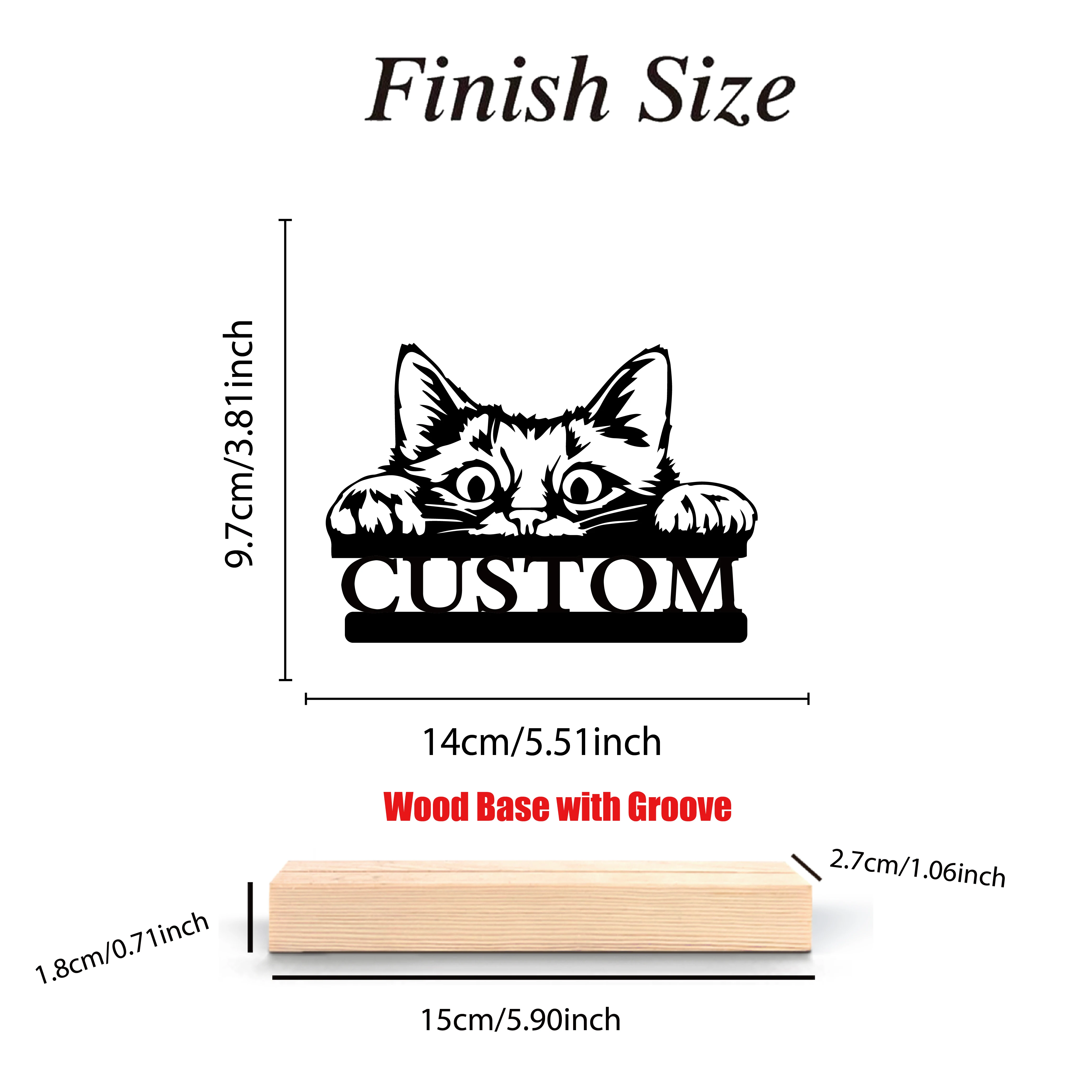 1pc Minimalist cat Custom Name Metal Statue Art Figurine With Wood Base Tin Ornament With Wood Base For Friend Gifts - view 6