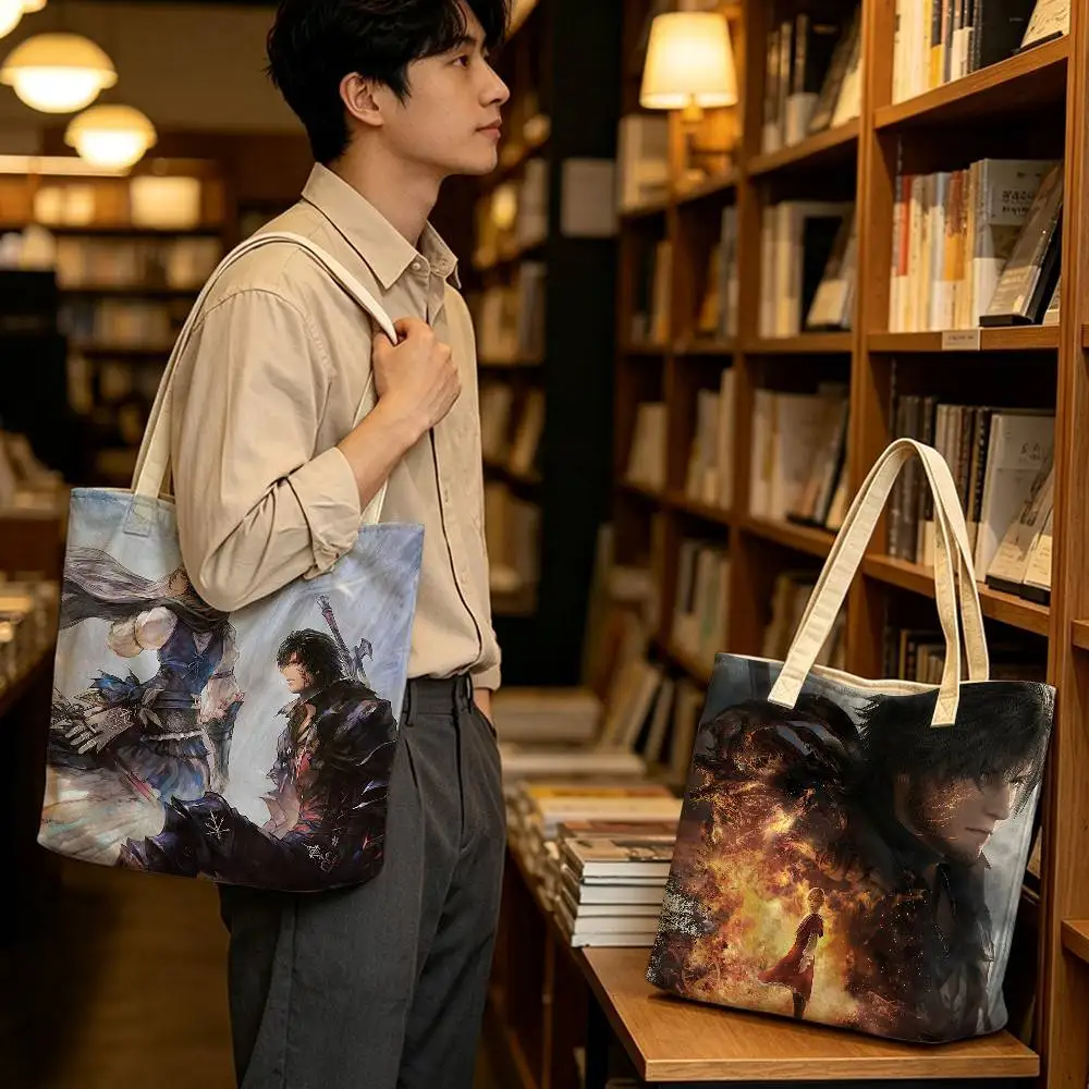 Final Fantasy VII Rebirth Linen Blend Cotton Polyester Tote Bag Women Designer Handbags Shopping Bags for Groceries Simple life