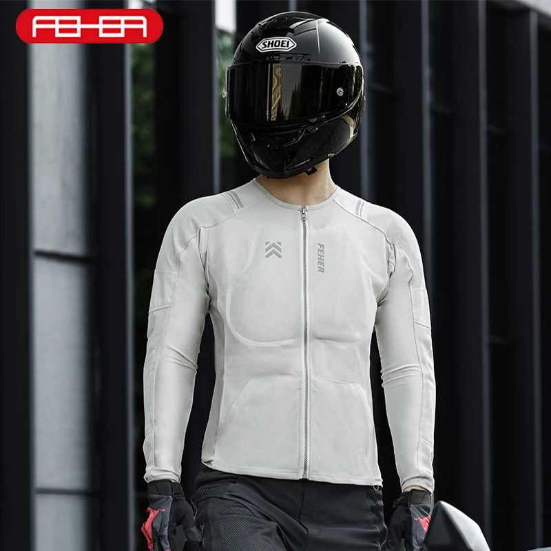 FEHER Jaket Motor Pria Musim Panas Bernapas 600D Kain Oxford Mantel Tahan Aus Tahan Air untuk Jaket Pengendara Sepeda Motor
