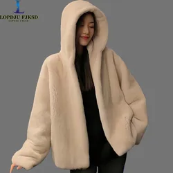 Faux Mink Fur Coats for Women,Hooded Jackets,Covered Button Short Overcoat,Female Clothes,Thicken Warm,Luxury,New ,Winter,2025