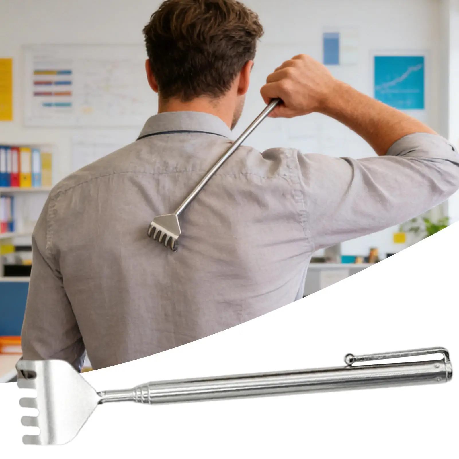 �y�Z�[�����zExtendable Back Scratcher for Adults Compact Telescoping Massage Tool with Pen Clip for Shoulder Back Relax Home Office Gym