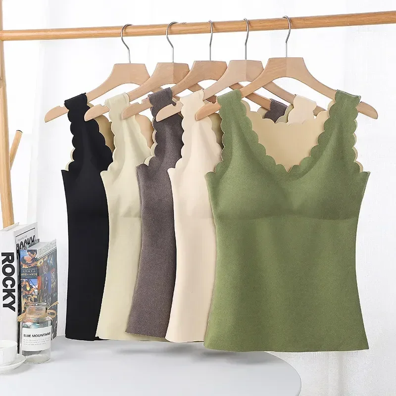 Tops V Dames Bh Verwijderbare Warme Pad Top Tank Innerlijke Ondergoed Vrouwen Thermisch Kleding Onderhemd Sexy Winter