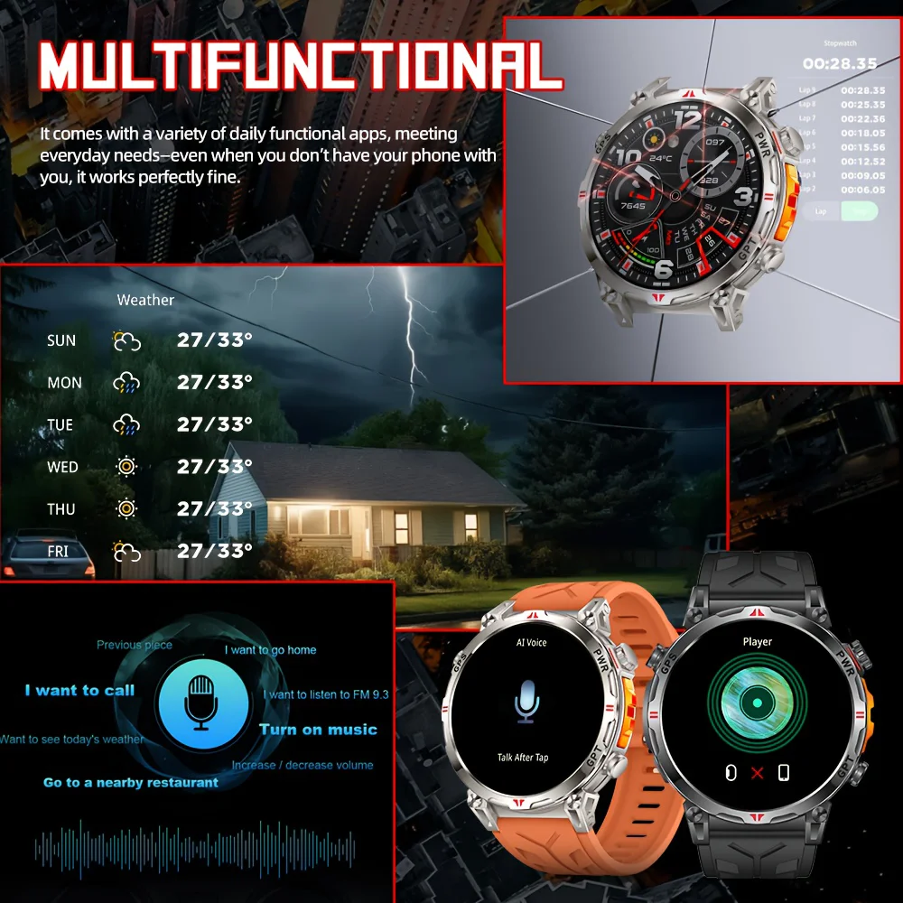 جديد DAORKOW 2025 نظام تحديد المواقع الساعات الذكية شاشة AMOLED 3 ATM مقاوم للماء معدل ضربات القلب حركة المكالمات اللاسلكية ساعة ذكية 650 mAh