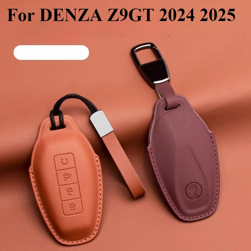 For DENZA Z9GT 2024 2025 Car Leather Keycase Bag Car Keychain Cover Remote Control Protective Nappa Key Chain Shell Case Decor