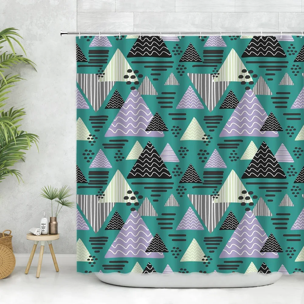 Geometric Shower Curtain Sets Pink Vintage Colorful Abstract Ethnic Triangle Art Design Home Decorate Bathroom Polyester Fabric