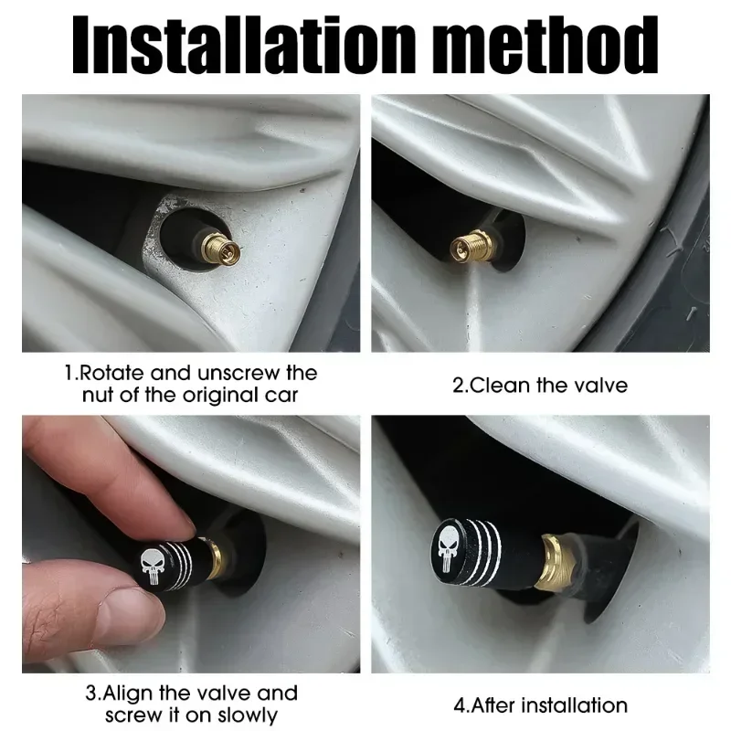 جديد 4 قطعة الجمجمة نمط الإطارات صمام قبعات ديكور سيارة دراجة نارية سبائك الألومنيوم الغبار غطاء عجلة الإطارات الجذعية غطاء صمام