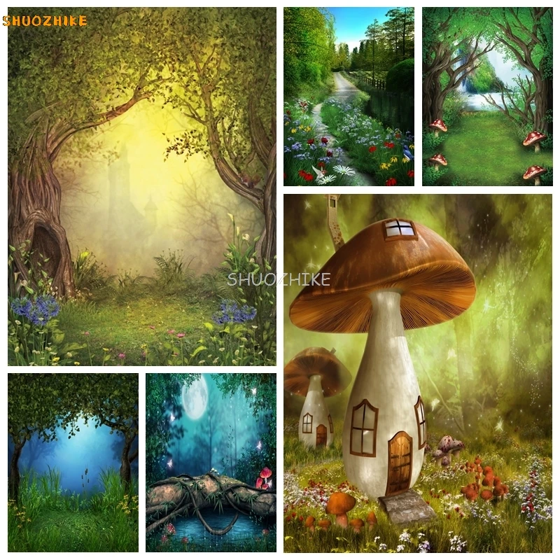 

Dreamy Forest Backdrop Fairy Tale Tree Castle Wonderland Jungle Background Baby Birthday Wedding Photo Studio Props