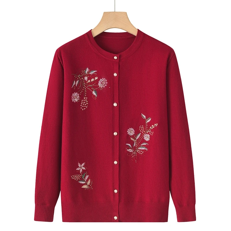 New Style Thin Knitted Sweater Mommy Clothes for Middle-Aged And Elderly Women Spring Autumn Season Base Layer Cardigan Coat