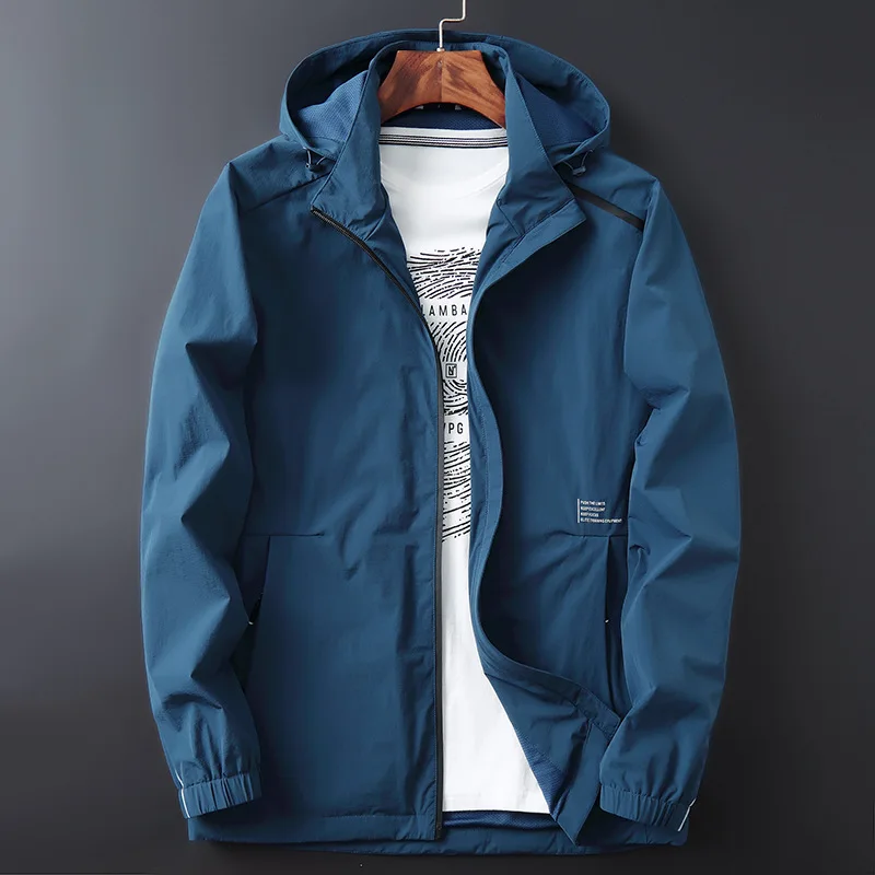 Spring Autumn Trench Coat Men Fashion Hooded Windbreaker Black Casual Jackets Big Size 6XL 7XL 8XL