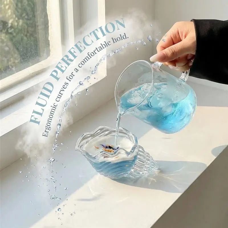(.) Conch Shape Cocktail Glass Creative Glassware For Juice And Drinks Unique Design Statement Cup With Coastal Aesthetic