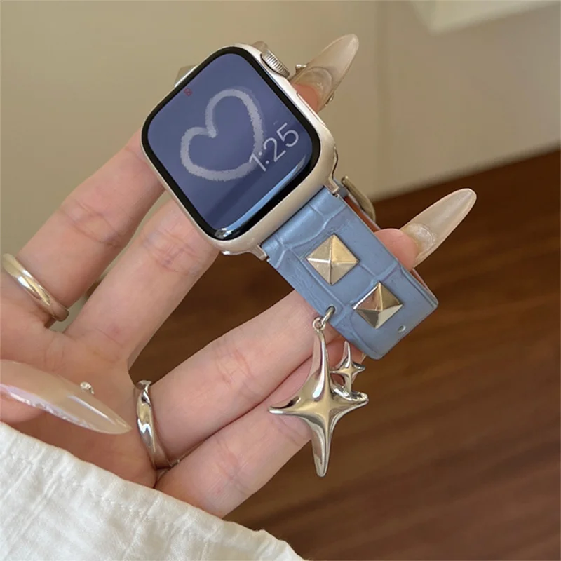 Ремешок Y2k кожаный для Apple Watch Band Ultra2 49 45 44 41, роскошный браслет с подвеской в виде ящерицы для часов серии 9 8 7