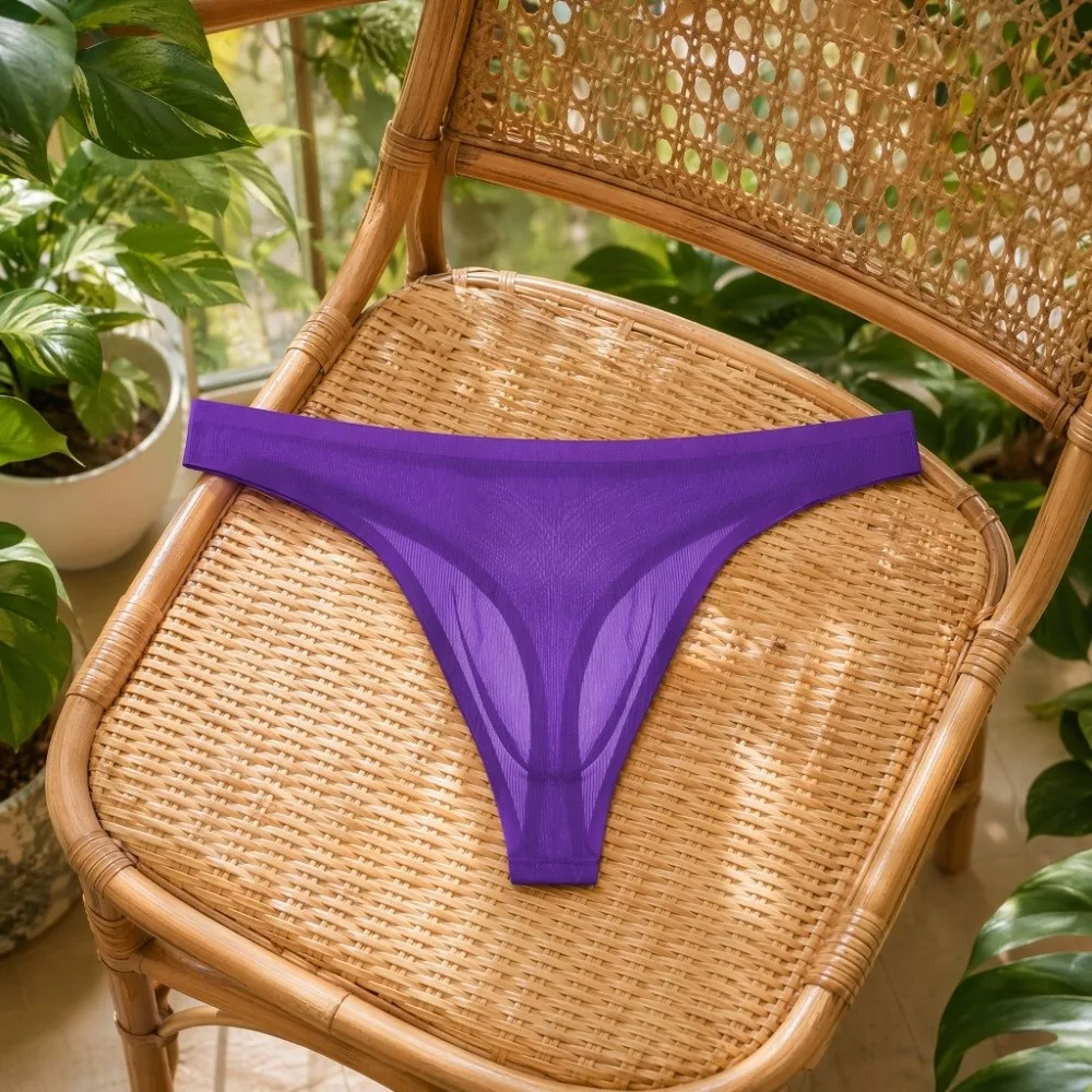 Soft Low Waist Men Ice Silk Thongs Underpants Thin Strap Men's Panties Lingerie Solid Color Male Briefs Summer