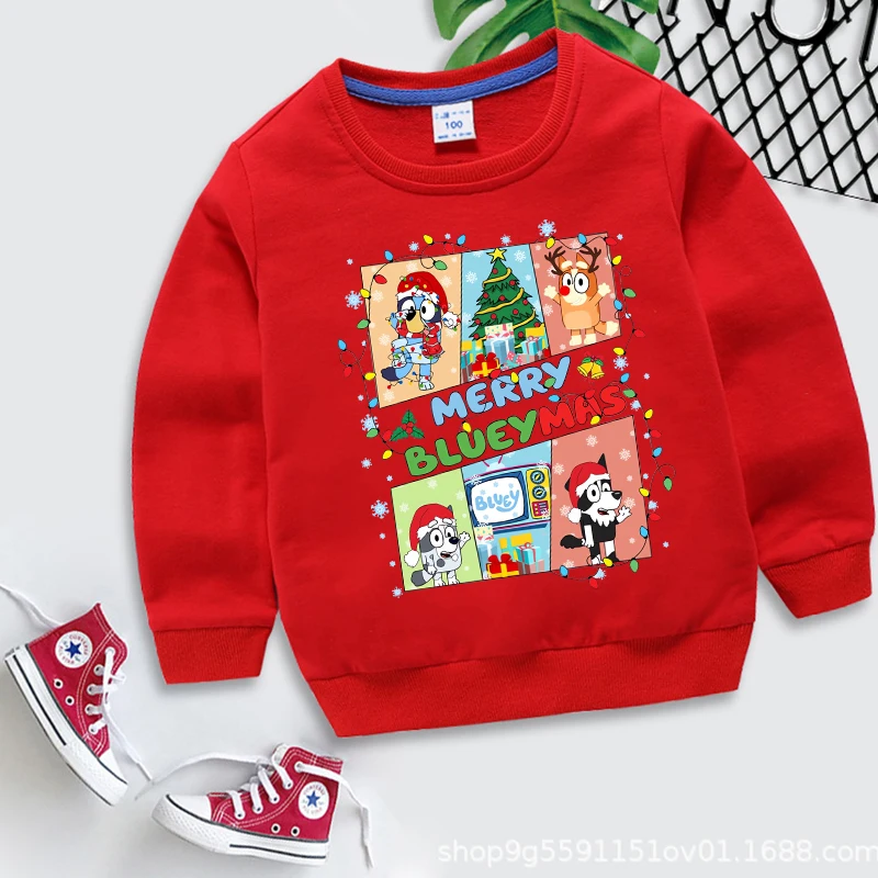 Christmas Blueyi Bingo Kids Sweatshirt Cartoon Figure Printed Sweatshirt Boys Girls Casual Sports Tops Autumn Children Clothing