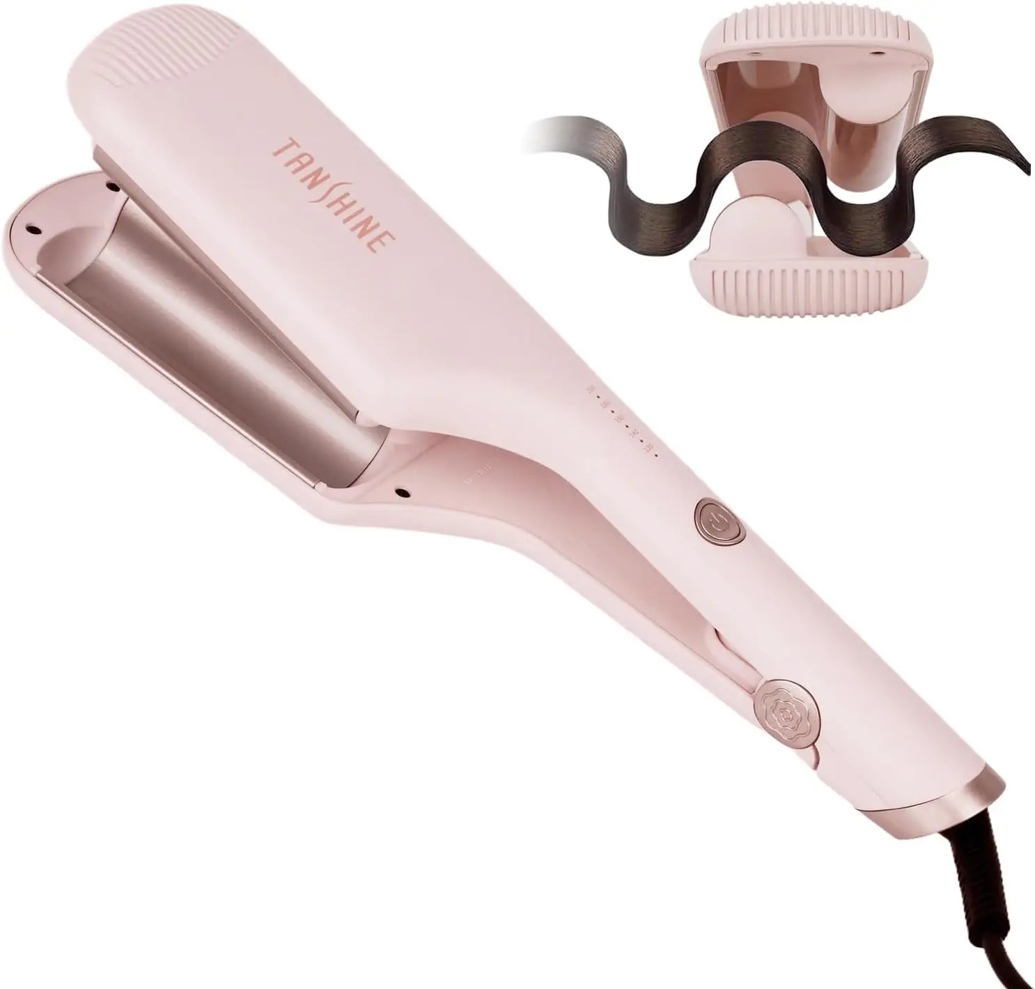 

1.25 Inch Dual Barrel Curling Iron for Beach Waves, Anti-Scald, Adjustable Temp 120-200°C, Pink