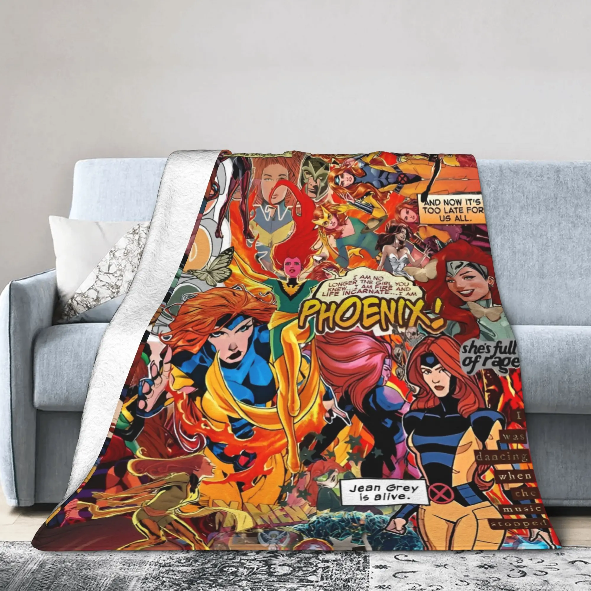 X-Men جان رمادي فينيكس البطانيات قوة اللهب الفانيلا رهيبة تنفس رمي بطانية لغرفة النوم النسيج ديكور في الهواء الطلق #1